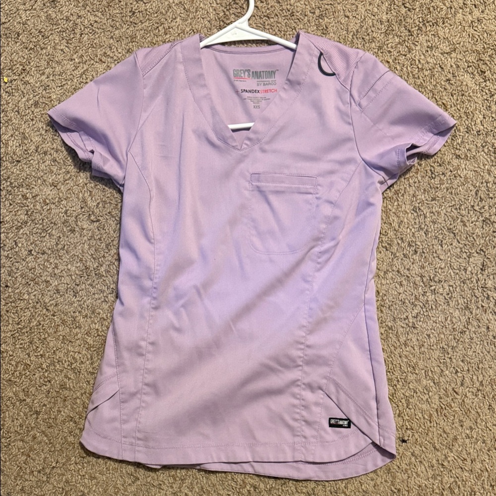 Grey's Anatomy Women's Light Purple V-Neck Blouse and joggers bottoms